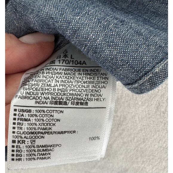 Gap Chambray Denim Dress Large Shirtdress Blue Cotton Button up Tie Waist L - Picture 6 of 9